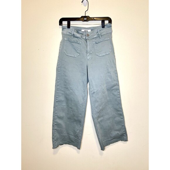 Mica Denim Buckle Super High Rise Cropped Wide Leg Stretch Pant 26 Mint Green - Picture 3 of 15